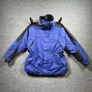 Vintage Columbia Parka Jacket Womens 1X Extended Blue Black Full Zip Windbreaker